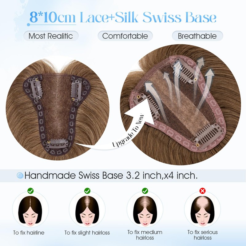 S-noilite Real Human Hair Toppers Meduim Brown for Women with