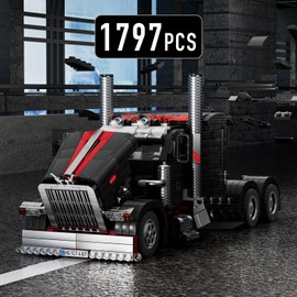 Mould King 10037 Flatbed Semi Truck, Heavy Duty Tow Truck Building Set, Collectible Road Trailer Car Model Toys for 14+ Kids and Adult, Build and Display, 1797 Pieces