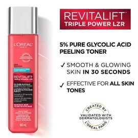 L'Oreal Paris Revitalift 5% Pure Glycolic Acid Peeling Toner with Aloe Vera, Alcohol Free, Fragrance Free 6 fl oz