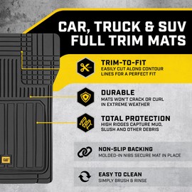 CAT® Car Mats Full Set - Automotive Floor Mats & Cargo Liners & SUV Floor Mats - Car Floor Mats All Weather Trim-to-Fit Rubber Universal Car Mats & Trunk Cargo Liners Black Floor Mats for Mini-Van