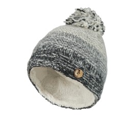 Pachamama Women Wool/Mohair Beanie Bobble Hat Sherpa Fleece Lined Handknitted Neutral Grey One-Size Handmade Extra Warm Fair Trade
