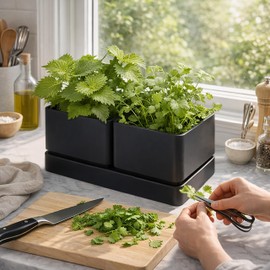 Herb Garden Planter Set with Saucer, Black, 76-Q-B-1