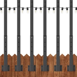 6 Pack Suspension Outdoor String Light Poles for Outside String Lights Hanging,with Clip and Holder,Light Post Mounting Stand for Patio Fence Wall Garden Backyard Deck