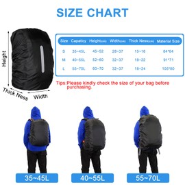 Kunoli Pack of 2 Rain Cover Backpack, Backpack Rain Cover with Reflective Strips, Waterproof Backpack Cover, School Bag, Rain Cover for Bicycle Bag, Backpack Rain Cover for Hiking, Camping (A, M)