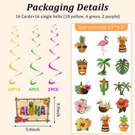 Hawaiian Party Decorations, Kaluofan 16PCS Flamingo Hanging Swirls, Tropical Party Decorations, Beach Party Decorations, Used for Hawaiian Tropical Party Summer Party Birthday Party Decoration
