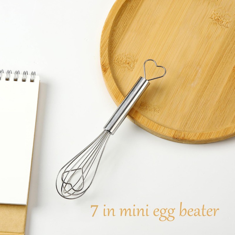 10 Pieces Heart Shaped Egg Beater Mini Stainless Steel Manual