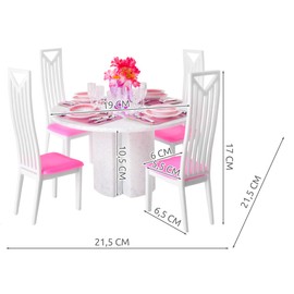 ISO TRADE Doll's House Furniture Set Dining Room Dining Table Chair 38 Pieces 8248, Pink