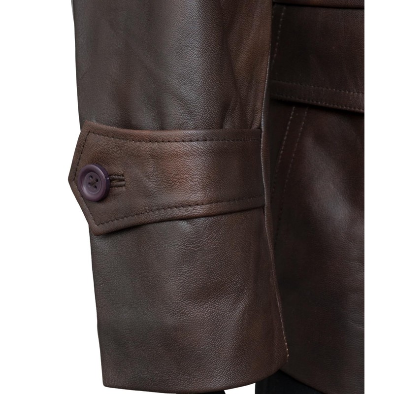 HIGOBO Men's Brown Leather Pea Coat Double Breasted Men Peacoat