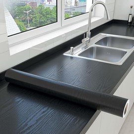 DSuphrzyn Wood Wallpaper Peel and Stick, Removable Wood Wallpaper Roll, Wood Grain Contact Paper, Vinyl Self Adhesive Wallpaper, Wood Contact Paper for Cabinets Tables (Black, 23.6" x 78.7")