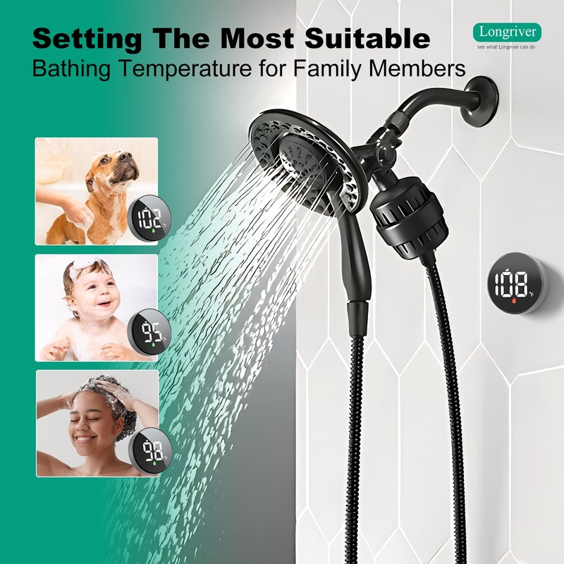 Tem8(R7Pro) Bathroom Shower Filter Fixture with Wireless Temperature Display |