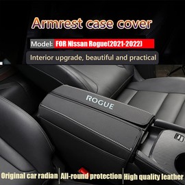 Great-luck Leather Center Console Cover Armrest Pad Protector Armrest Box Cover Accessories Keep Your Armrest in a More Comfortable Feeling(White Stitches) for Nissan Rogue(2021 2022)