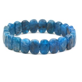 Keleny Natural Blue Apatite Crystal Gemstones 14mm Faceted Oval Beads Elastic Bangle 7.5 Inch Unisex