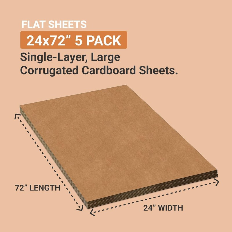 Aviditi Corrugated Cardboard Sheets 24" x 72" (5 Pack) Large