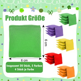 EOGRFW Pack of 20 Cornhole Bags, Nylon Bean Bags Throwing Bean Bags with Carry Bag, Throw Bags for Cornhole Game, Bean Bag Throwing Game for Children, Juggling, Sports Training (5 Colours, 6 x 6 cm)