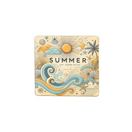 Wooden Fridge Magnet Summer Themed Design with Waves, Shells, and Palm Trees (mag-kf25-1432)