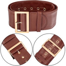 KYEYGWO Women's PU Leather Belt with Golden Pin Buckle, Women Wide Waist Belt Adjustable Dress Belt Classic Casual Belt for Shirt Wind Jacket Coat, brown