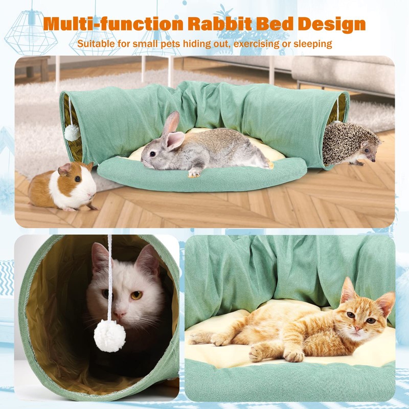 BWOGUE Bunny Tunnel Bed, 2-in-1 Collapsible Tunnel Tubes Toys with