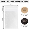 BTSD-home 200 Pack Self Seal Cellophane Bags with Stickers Clear