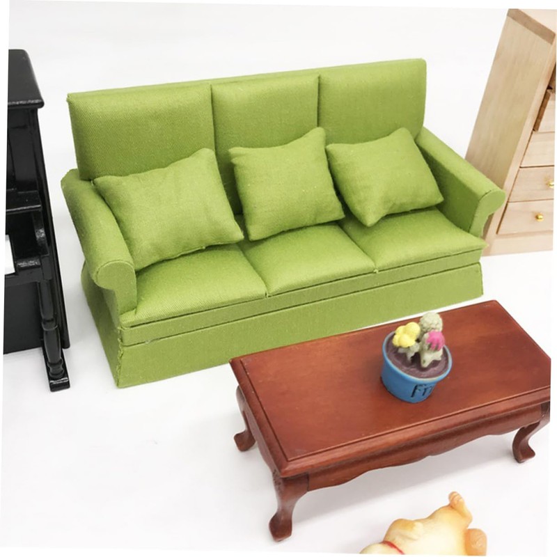 MINAOLULUS 1 Set Dollhouse Sofa 1:12 Scale Miniature Sofa Green