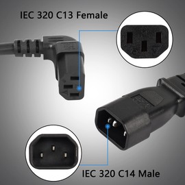 CERRXIAN 1FT C14 to 2 x C13 Y Splitter Extension Power Cable, UPS Server IEC 320 C14 Male to Up Angle Dual C13 Female Power Cord(c14-2c13u)