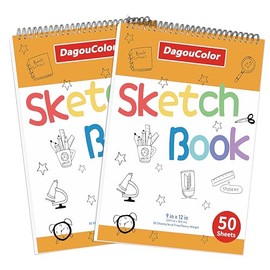 DagouColor Sketch Book, 22.9 x 30.5 cm, 50 Sheets, Heavy Weight, Spiral-Bound (Pack of 2)