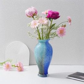 Hand Blown Glass Vase 11.4" Tall, Murano-Style Art Colorful Glass Vase, Beautiful Blown Glass Bud Vase for - Home Entrance Wedding Center