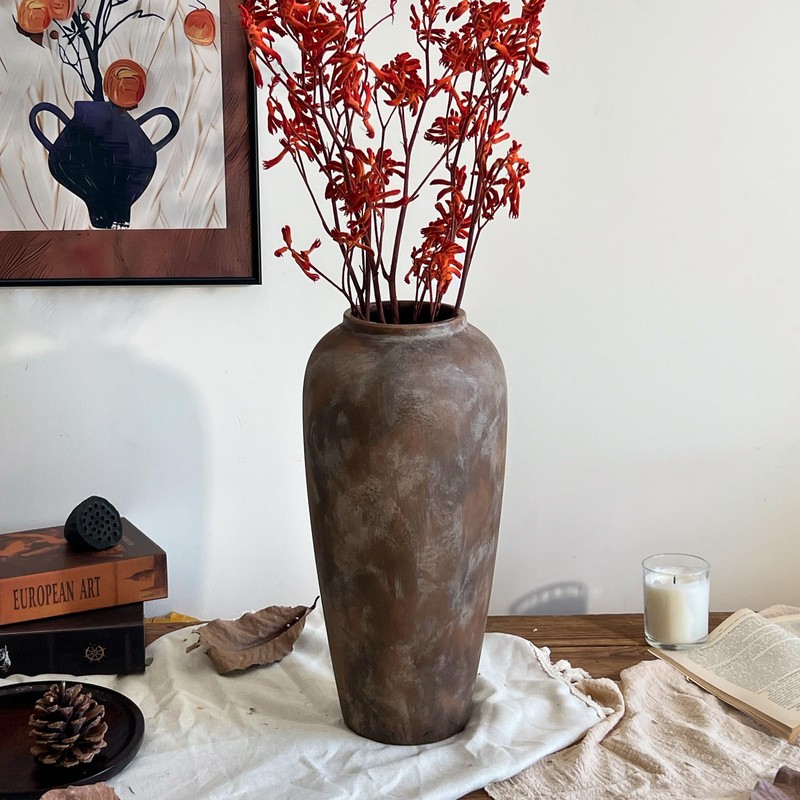 TDIAVH Rustic Farmhouse Ceramic Vase, 15.1 Inch, Floor Decor, Brown