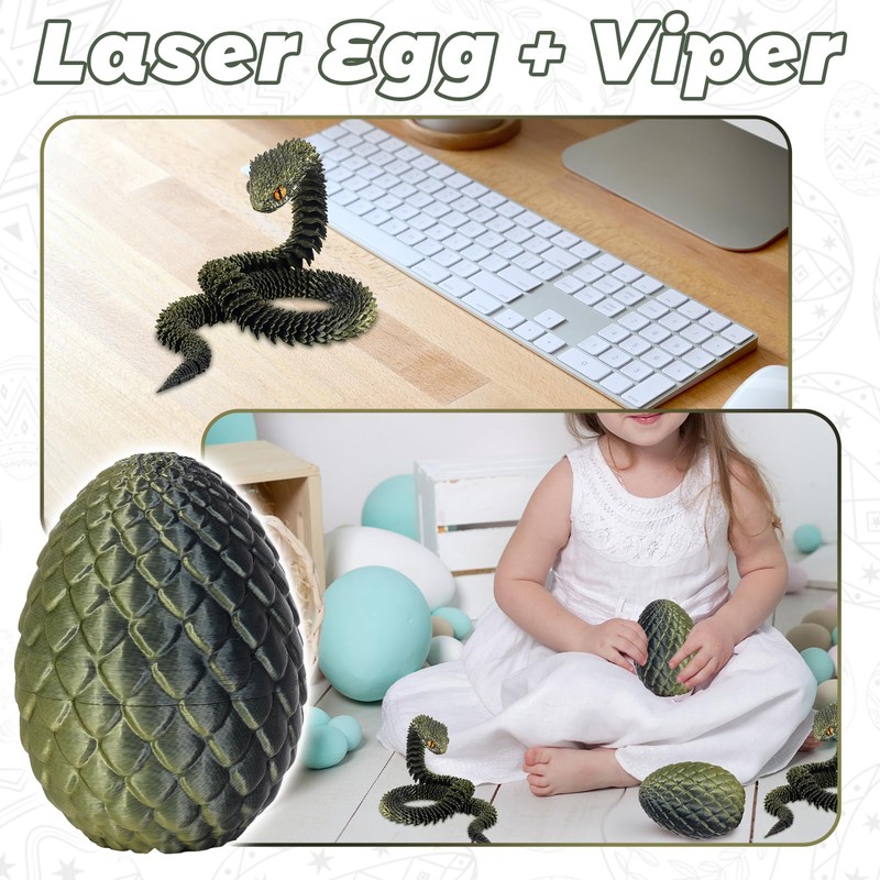 3D Printed Snake in Mini Egg, 11.8 Inch Movable Snake