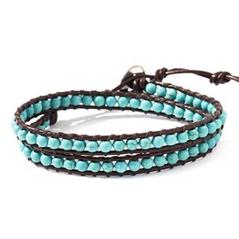 Binich Natural Stones, Leather Bracelet, 2-Layered Roll