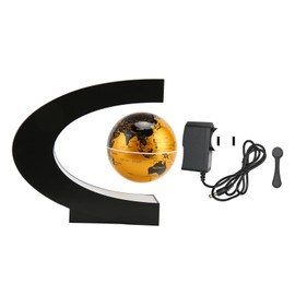 Magnetic Levitation Globe Golden Built in LED Frosted Texture C Shaped 3in 12V 1A Magnetic Levitation Globe Ornament for Toy US Plug 100‑240V