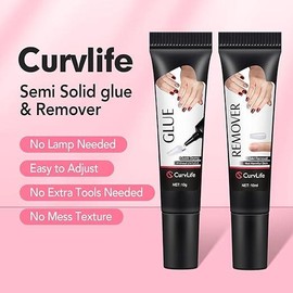 Milky White Press On Nails | CurvLife Nail | 24pcs Short Round Fake Nails | Glossy Natural Finish | Easy Apply, Comfortable & Durable | Daily, Business & Elegant Nail Art:_NailPro Glue & Remover Kit - 10g