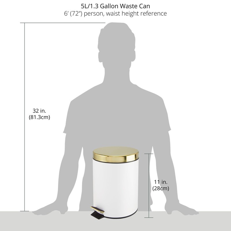 mDesign Small Modern 1.3 Gallon Round Metal Lidded Step Trash