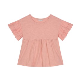 Lucky Brand Girls' Short Sleeve Eyelet Babydoll Top, Coral Cloud, 12-14