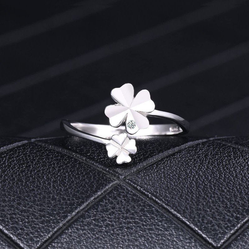 MICGIGI Women's 925 Sterling Silver Open Ring Four Leaf Clover