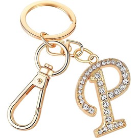 Freedale Letter Keychain for Women Purse Charms Key Ring for Handbags Crystal Alphabet Initial Letter Pendant Keyring (Gold P)