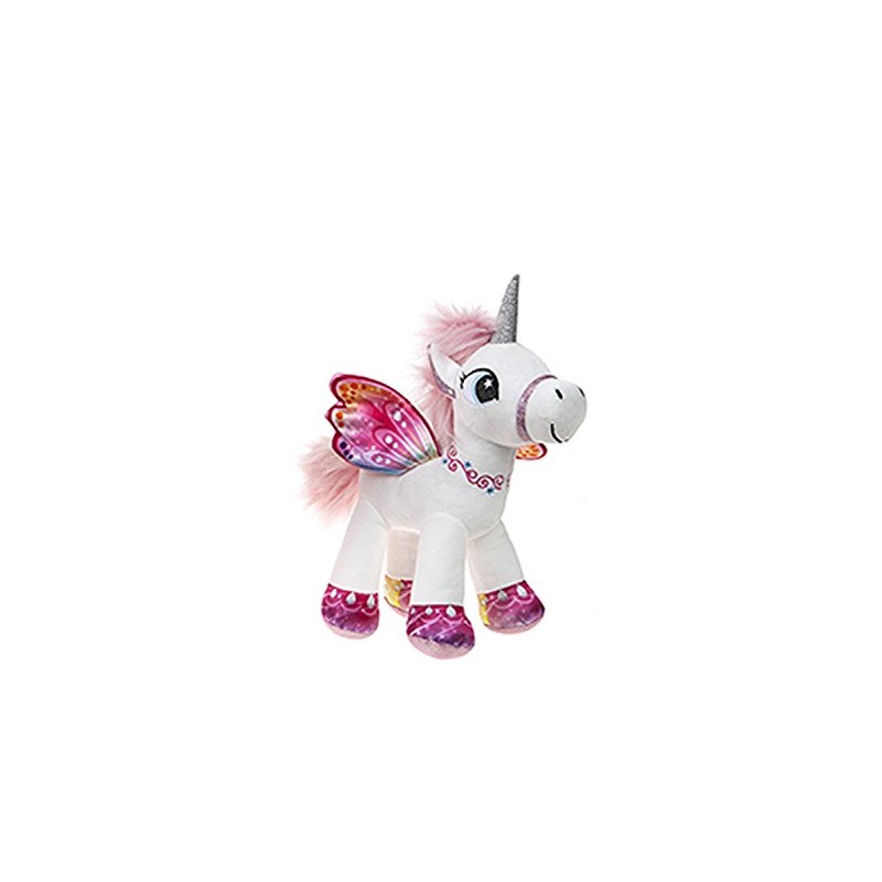 BARRADO Plush Winged Unicorn Standing (White/Pink, 34 cm)