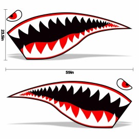 247 skins 2 pc set shark tooth mouth universal vinyl decal for side fender 59" x 23.5"