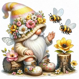 Auremi Gnome Diamond Painting Kits for Adults, 5D Bee Diamond Painting Kits, DIY Diamond Art Kits for Adults Home Wall Decor 12x12inch