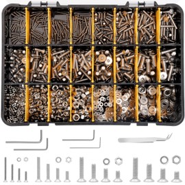 Belle Vous 1120 Piece Countersunk Screws Set with Hexagon Socket - Flat Head Screw Assortment M2 M3 M4 M5 with Storage Box - Stainless Steel Screws, Nuts & Washers Set for DIY Enthusiasts