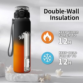 KollyKolla Thermos Flask, 1 Litre, BPA-Free, Insulated Bottle with Straw, One-Hand Opening, Leak-Proof Double-Walled Thermos Flask, Water Bottle for Fitness, Running, Office, Children, Sports
