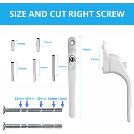 WODSTA UPVC Window Handle 2PCS Lockable Window Handle Aluminum White Window Handles for UPVC Windows with Key for 10/15/30/40/55mm|Multi Spindles|