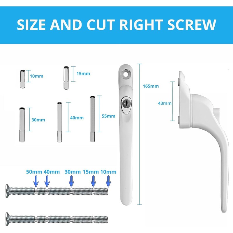 WODSTA UPVC Window Handle 2PCS Lockable Window Handle Aluminum White