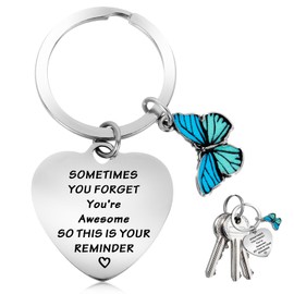 Amaxiu Encouragement Keyring Girl, Butterfly Lucky Charm Gifts Key Fob Women's Poetry Key Ring with Pendant for Car Key Wallet, silver