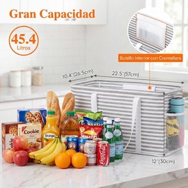 Lifewit 2 Pack Bolsa Extragrande, Reutilizables con Marco de Alambre de Metal y Asas, Bolsas de Compras Plegables de Utilidad para Almacenamiento, Picnic, Playa, Piscina, Coche, Camping, Gris