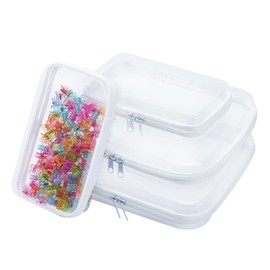 BOJVESH 4Pcs Zippered Hard Pouch, Zippered Transparent Cases, Clear Hard Shell Zipper Case, Waterproof Cosmetic Toiletry Bag, Portable Travel Organizer for Toy Storage Bin, Puzzles (White, M+S)