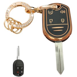 WENHENI Keyless Entry Systems Key for Ford Key Fob Cover Shell with Keychain Fit for Ford F-150 F-250 F-350 F-450 Flex Explorer Escape Ranger Fusion Econoline Mercury (4B-Button Gold-Black)