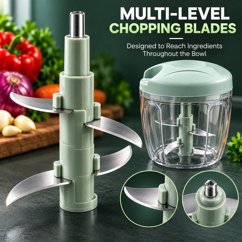 Manual Food Chopper for Kitchen Prep – Hand-Operated Metal Blade