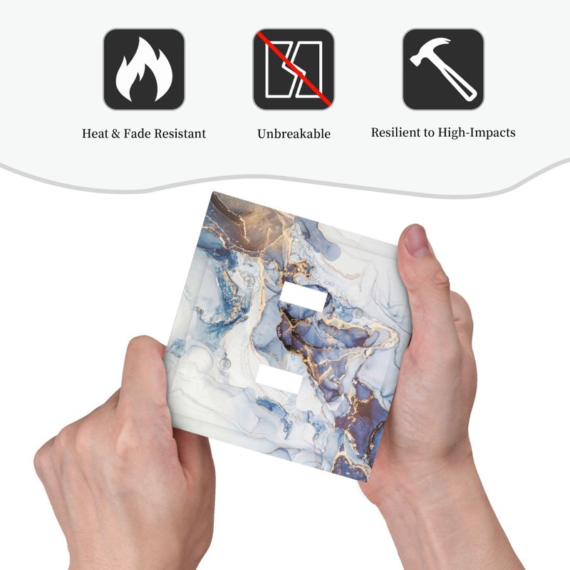 Modern Abstract Blue Gold Marble Light Switch Cover 2-Gang Double