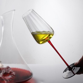 RYUHYF Champagne Glasses (8.6oz), long red stem, black base, elegant body, luxury crystal wine glasses set of 2, hand-blown, perfect for champagne and wine lovers (Red Shank Champagne Flute)