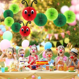 Hortsun 10 Pcs Caterpillar Paper Fans 12 Inch 8 Inch Set of 2 Caterpillar Themed Birthday Party Decorations with Eyes Mouth Feelers and Glue Point for Ceiling Hanging Decor